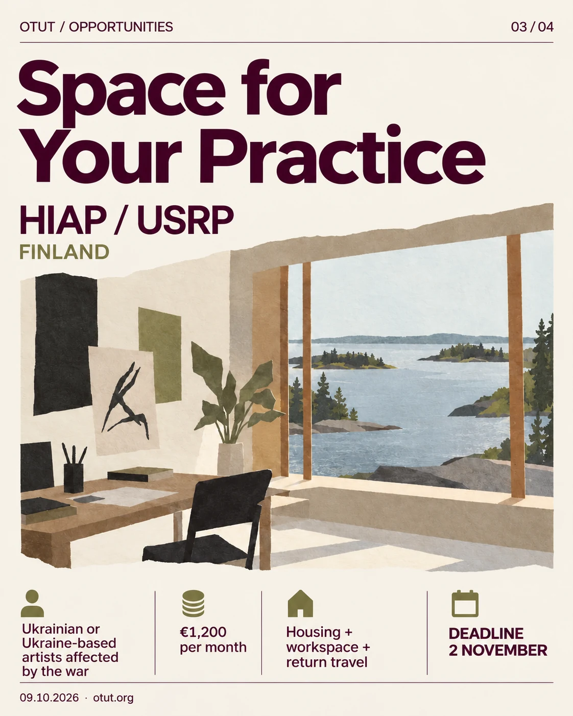 OTUT opportunity card in English — HIAP / Ukraine Solidarity Residencies Programme